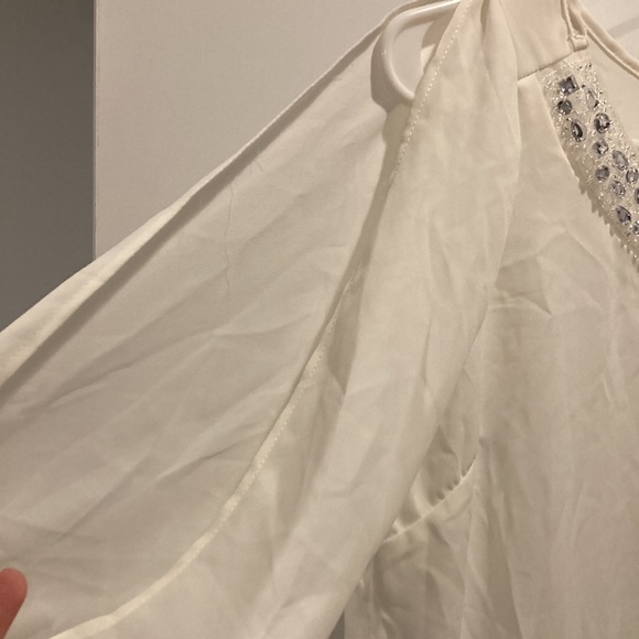 Charlotte Russe size small lightweight cream blouse with bling beads on collar - Picture 8 of 12